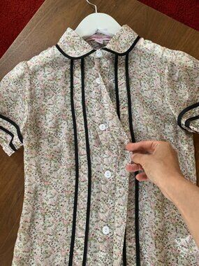 L' Ecole des Femmes Liberty Floral Silk Black-trim Peter Pan collar blouse, 6